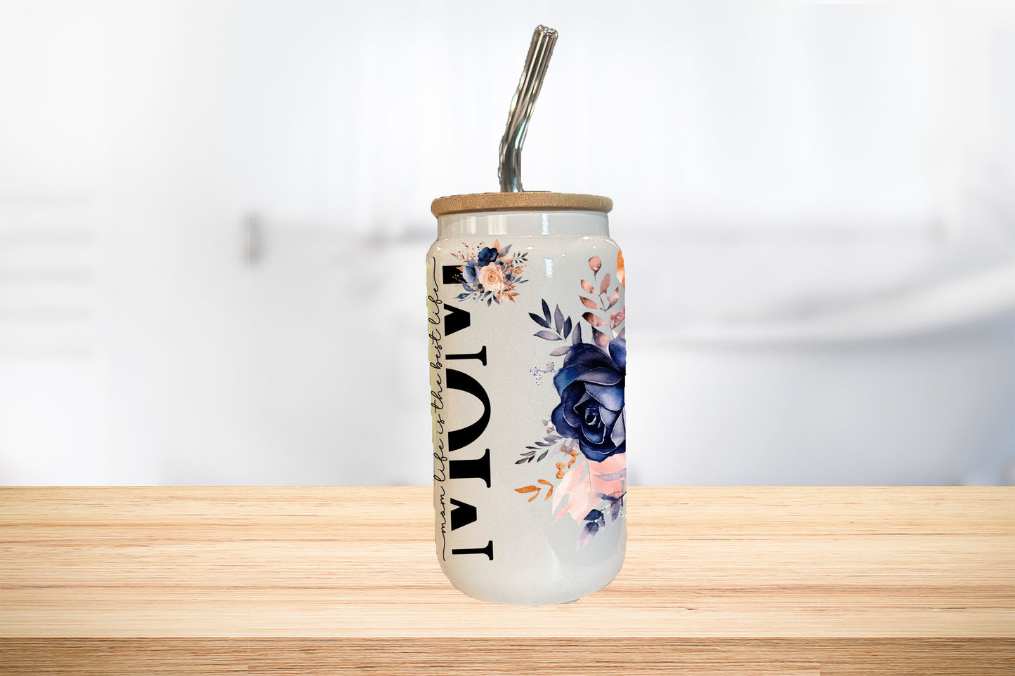 Mom Life Is The Best Life 16oz Glass Can Cup W/ Glass Straw