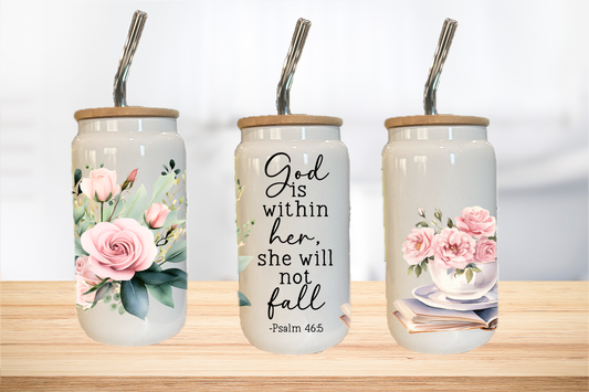 God Is Within Her 16oz Glass Can Cup W/ Glass Straw