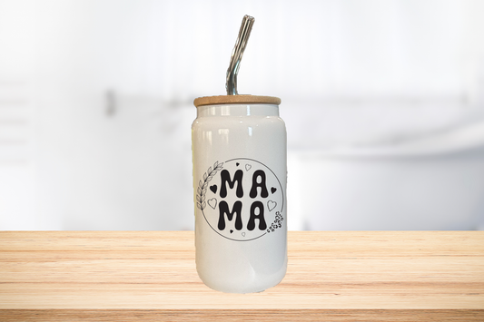 Mama 16oz Glass Can Cup W/ Glass Straw