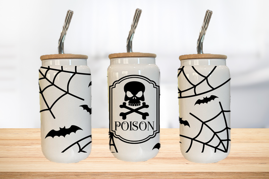 Poison Label 16oz Glass Can Cup W/ Glass Straw
