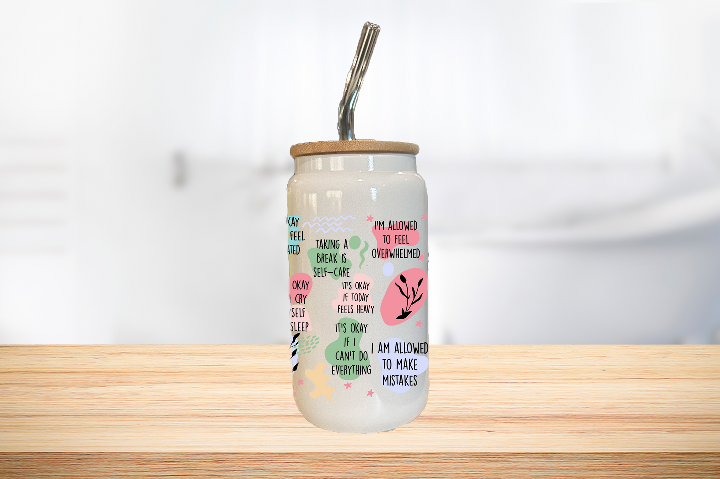 Mental Breakdown 16oz Glass Can Cup W/ Glass Straw