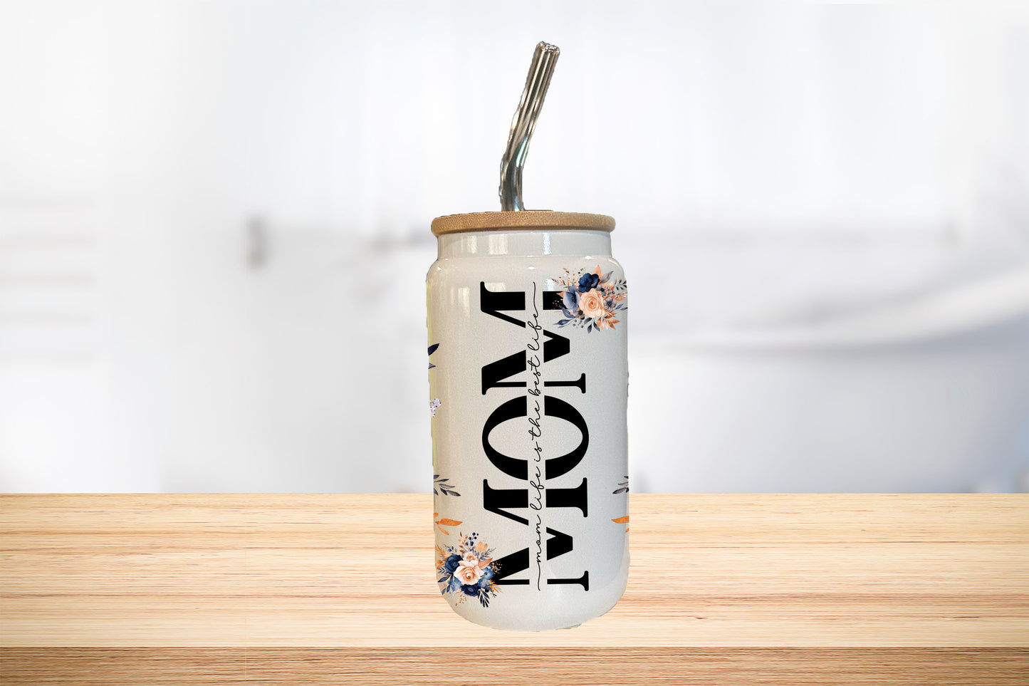 Mom Life Is The Best Life 16oz Glass Can Cup W/ Glass Straw