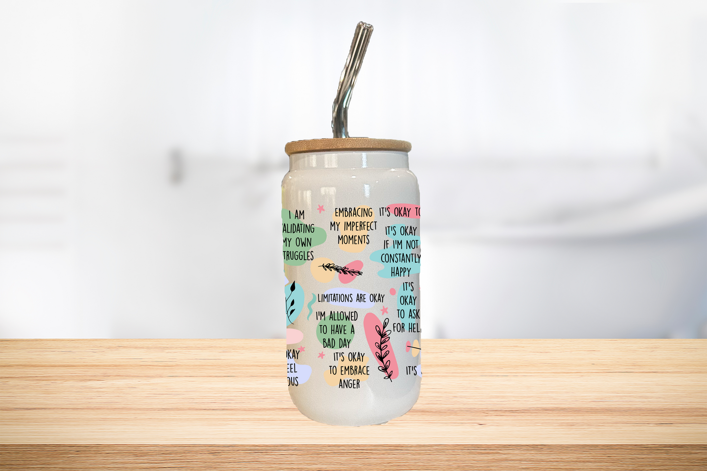 Mental Breakdown 16oz Glass Can Cup W/ Glass Straw