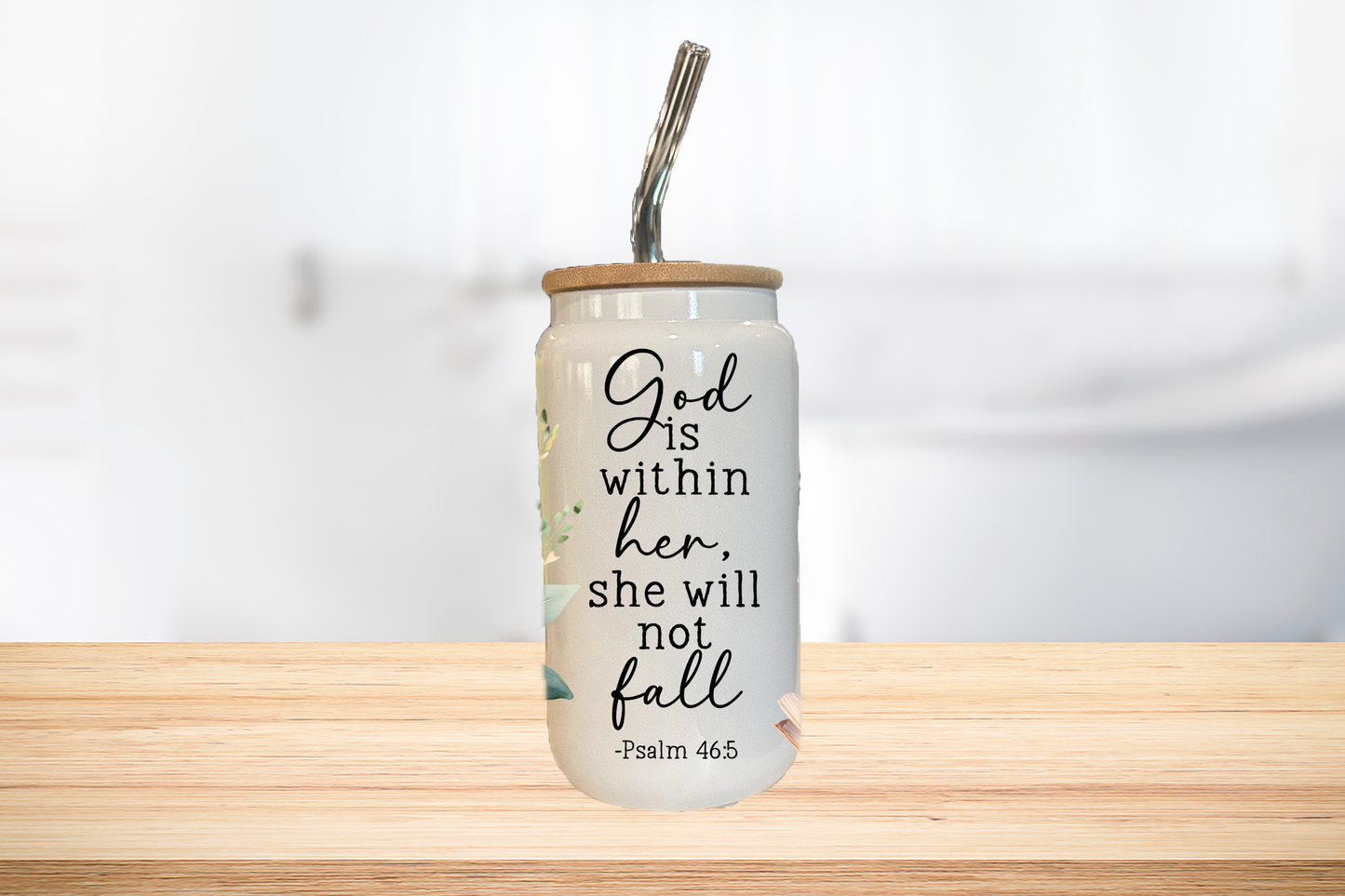 God Is Within Her 16oz Glass Can Cup W/ Glass Straw